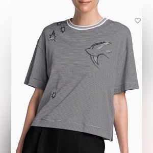 Giorgio Armani | Striped Embroidered T-Shirt - Size 38 (Medium) - Deep Navy